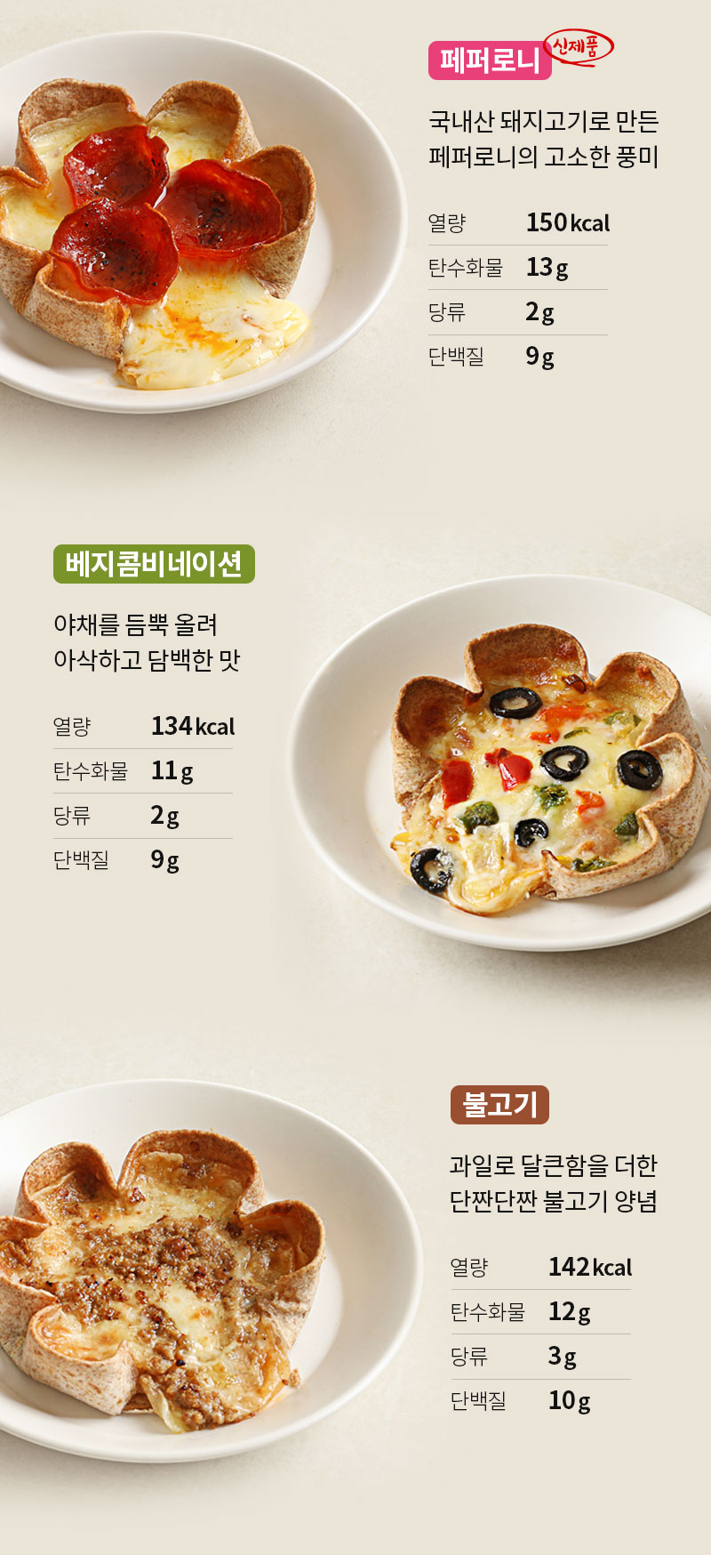 페퍼로니, 베지콤비네이션, 불고기 피자 토스트 영양 정보 : 페퍼로니 국내산 돼지고기로 만든 페퍼로니의 고소한 풍미 베지콤비네이션 야채를 듬뿍 올려 아삭하고 담백한 맛 불고기 과일로 달콤함을 더한 단짠단짠 불고기 양념
